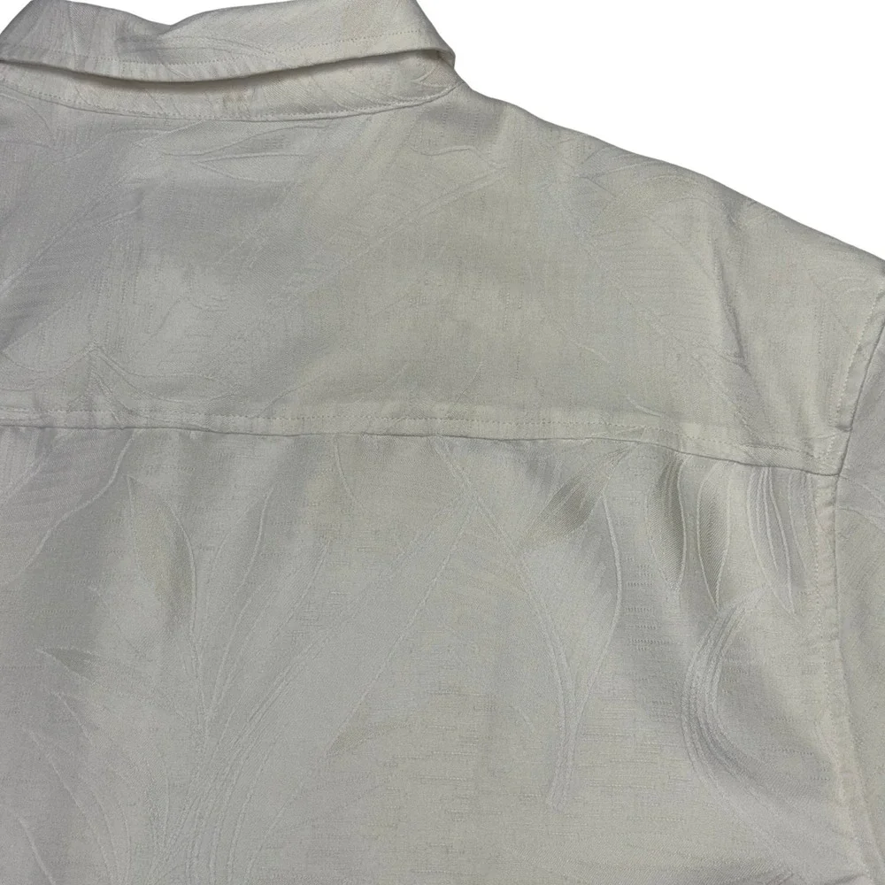 Woodie's Retro Lounge Mens XL Ivory Jacquard‎ Leaf Button Up Hawaiian Camp Shirt